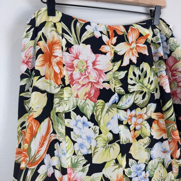Vtg Talbots Midi Skirt Women 12 Multi Floral 100% Silk Boho Tropical Colorful - Picture 3 of 8